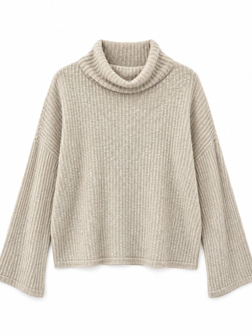 Vintage Havana Oatmeal Relaxed Neck Sweater with Ribbed Knit
